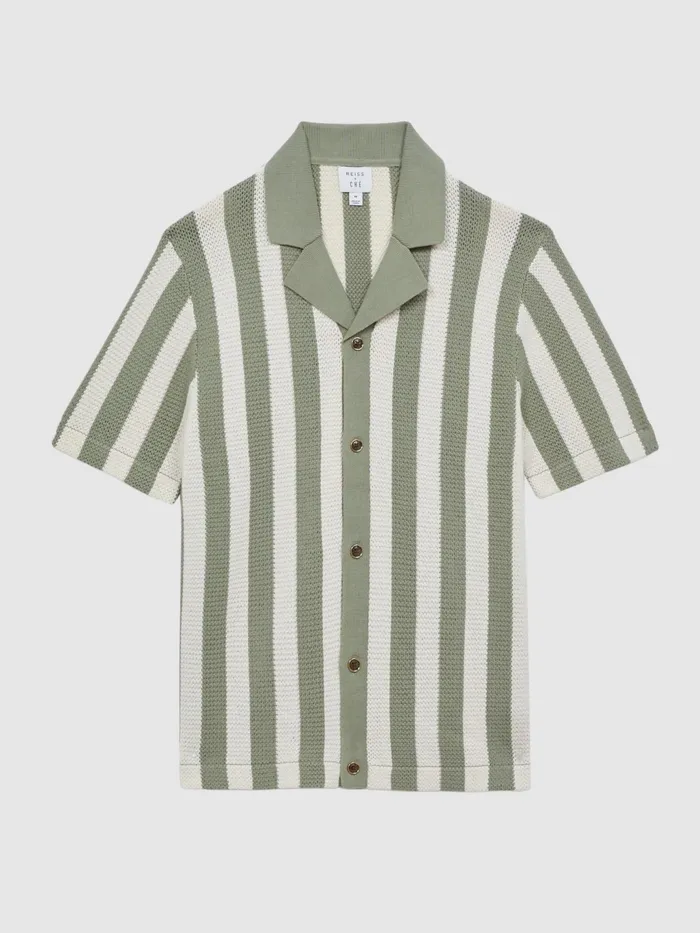 Reiss Shirts Tortolli Reiss Ch Crocheted Cuban Collar Button Through Shirt Ecrusage 8211 Men