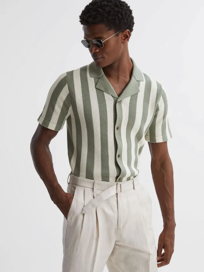 Reiss Shirts Tortolli Reiss Ch Crocheted Cuban Collar Button Through Shirt Ecrusage 8211 Men