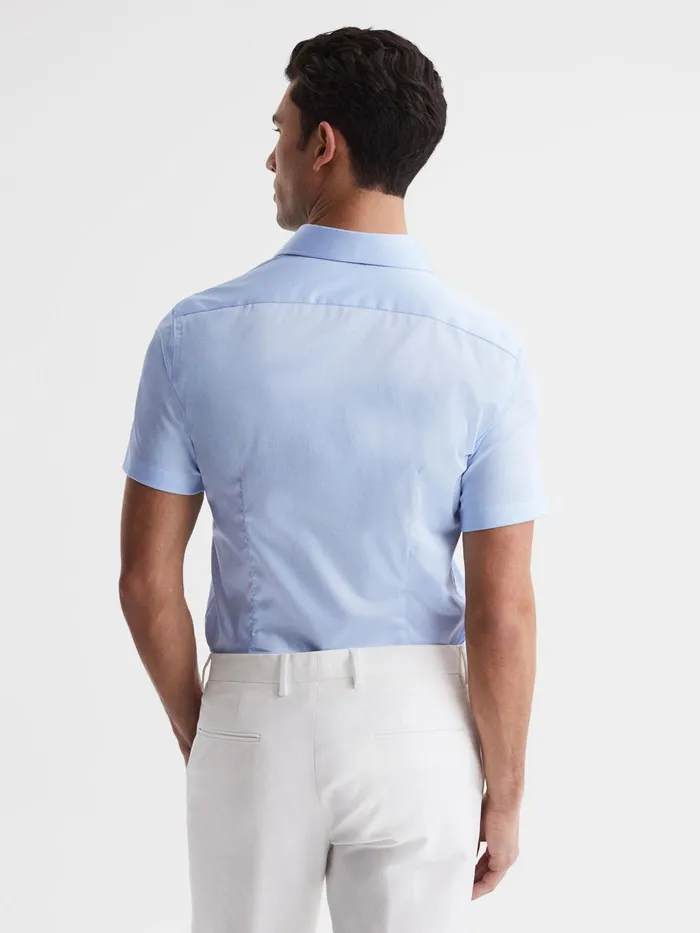 Reiss Shirts Tristan Slim Fit Cotton Satin Short Sleeve Shirt Soft Blue 8211 Men