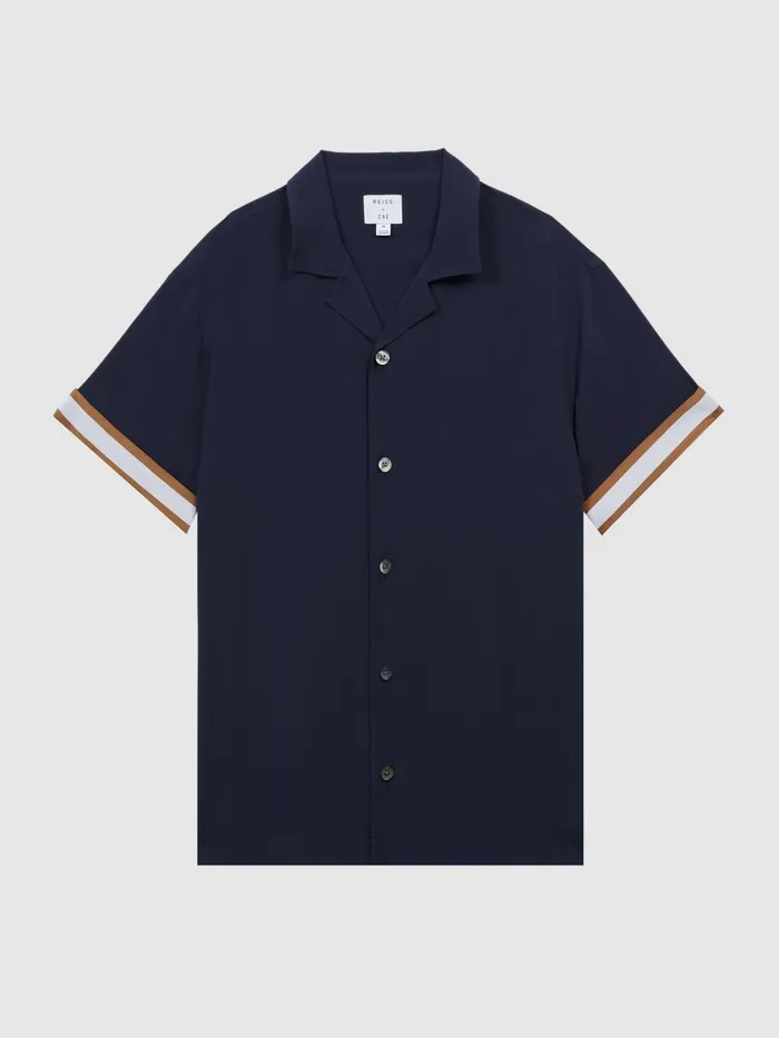 Reiss Shirts Valbonne Reiss Ch Contrast Cuff Cuban Collar Shirt Navytobacco 8211 Men