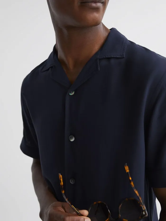 Reiss Shirts Valbonne Reiss Ch Contrast Cuff Cuban Collar Shirt Navytobacco 8211 Men