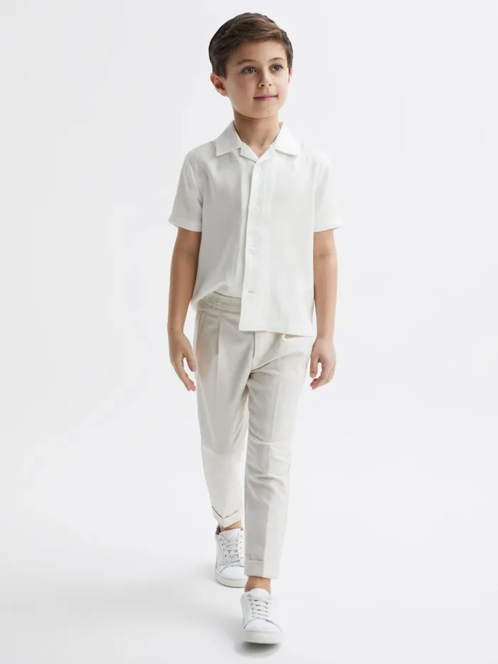 Reiss Shirts Vitus Cuban Collar Ribbed Polo Ecru 8211 Children