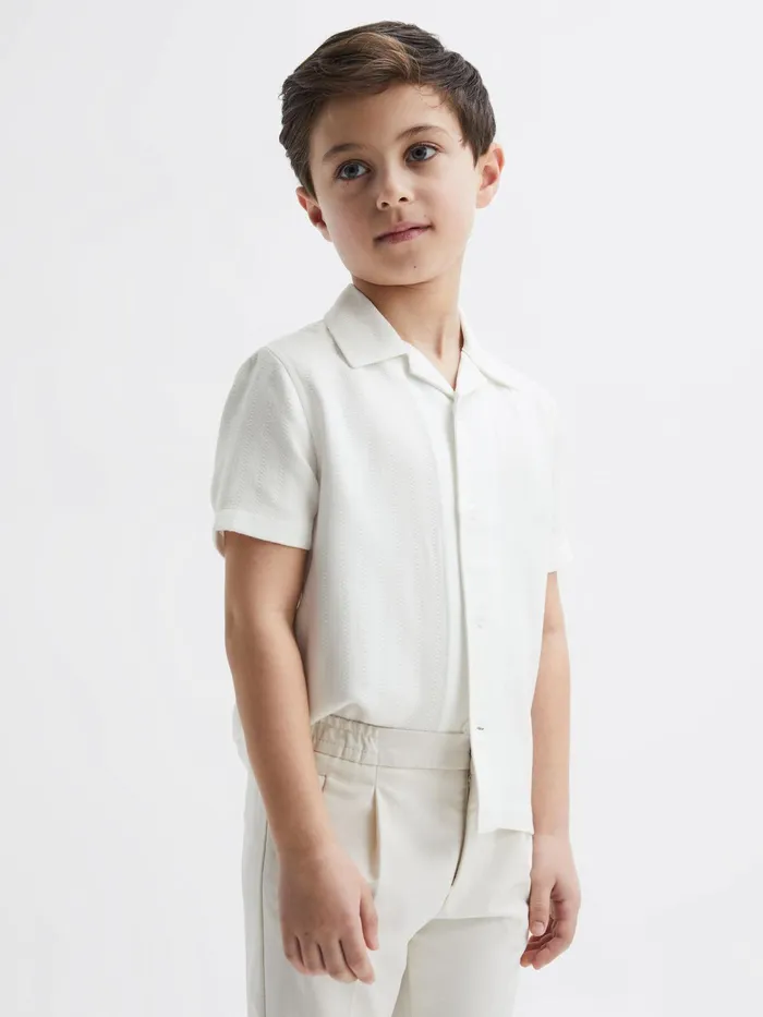 Reiss Shirts Vitus Cuban Collar Ribbed Polo Ecru 8211 Children