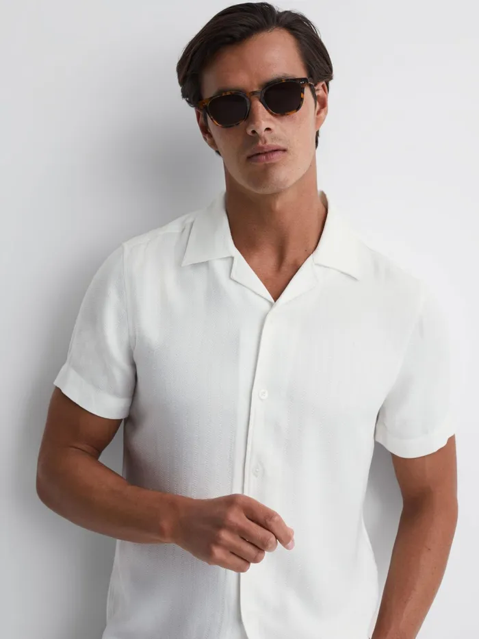 Reiss Shirts Vitus Slim Fit Cuban Collar Ribbed Polo Ecru 8211 Men