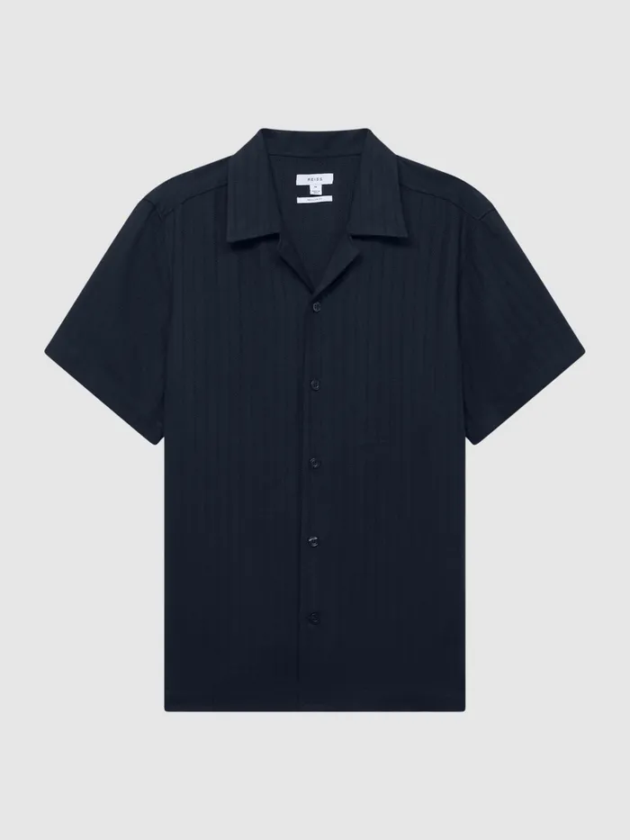 Reiss Shirts Vitus Slim Fit Cuban Collar Ribbed Polo Navy 8211 Men