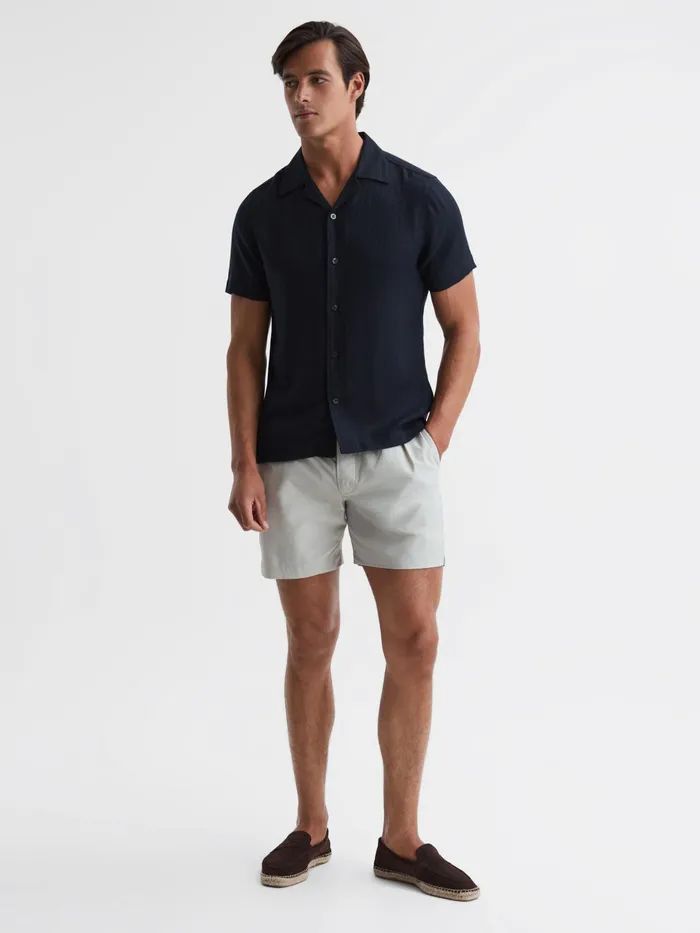 Reiss Shirts Vitus Slim Fit Cuban Collar Ribbed Polo Navy 8211 Men