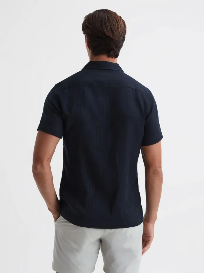 Reiss Shirts Vitus Slim Fit Cuban Collar Ribbed Polo Navy 8211 Men
