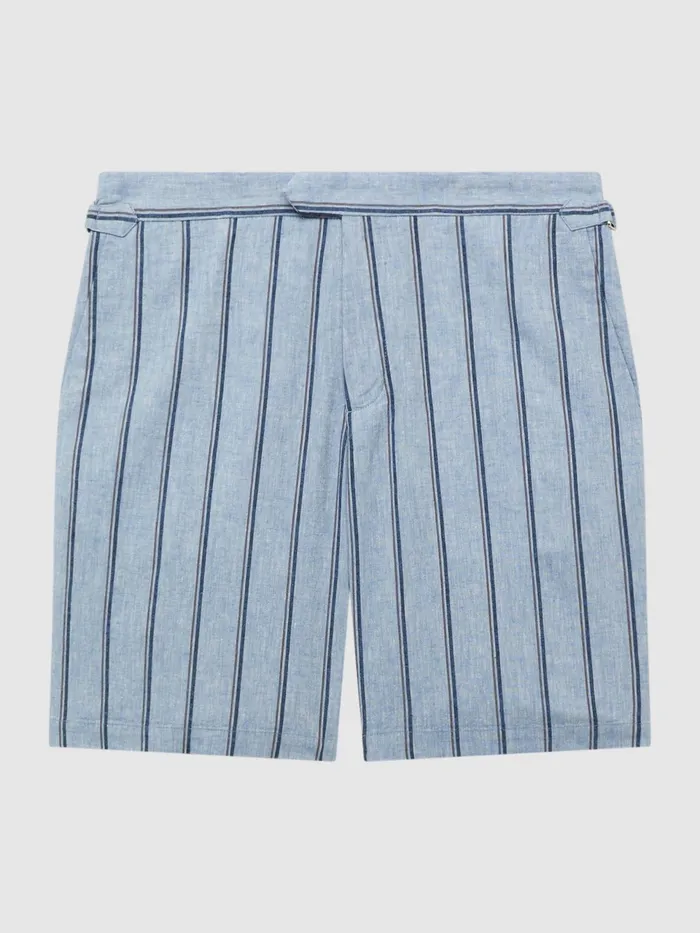Reiss Shorts Amalfi CottonLinen Striped Shorts Soft Blue 8211 Men
