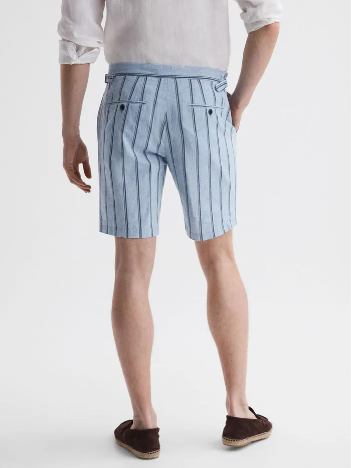 Reiss Shorts Amalfi CottonLinen Striped Shorts Soft Blue 8211 Men