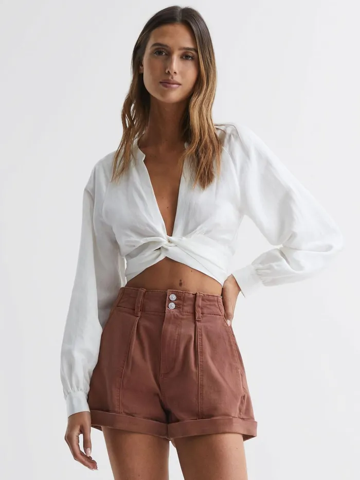 Reiss Shorts Brooklyn Paige High Rise Rolled Hem Shorts Vintage Mocha Bisque 8211 Women