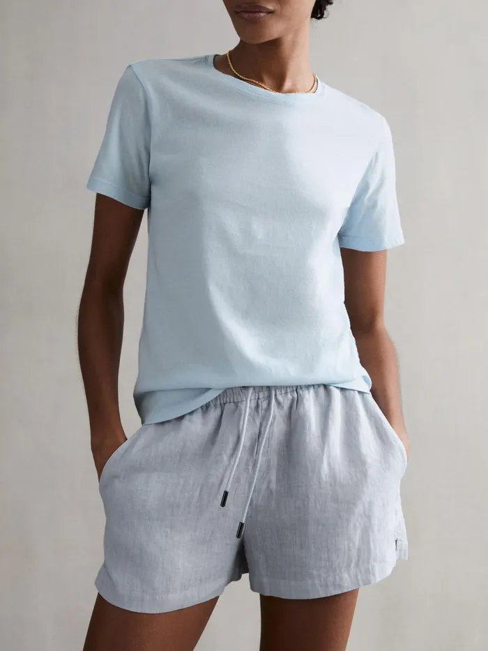 Reiss Shorts Cleo Linen High Rise Drawstring Shorts Blue 8211 Women