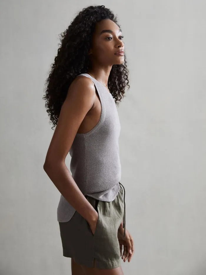 Reiss Shorts Cleo Linen High Rise Drawstring Shorts Khaki 8211 Women