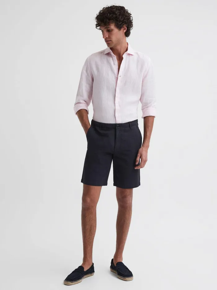 Reiss Shorts Ezra CottonLinen Blend Shorts Navy 8211 Men