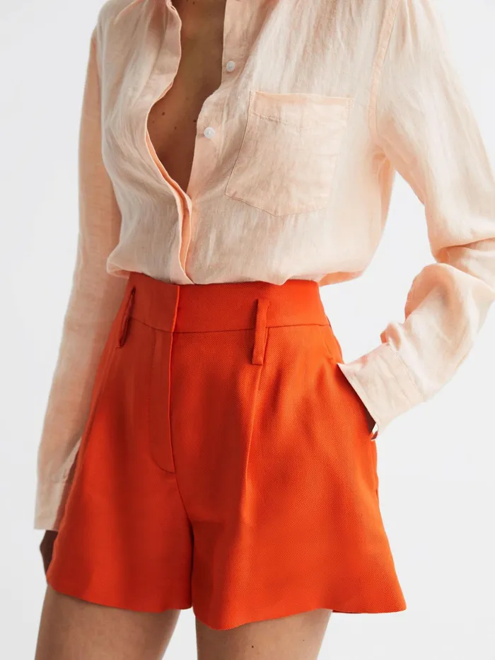 Reiss Shorts Hollie Linen Pleat Front Shorts Orange 8211 Women