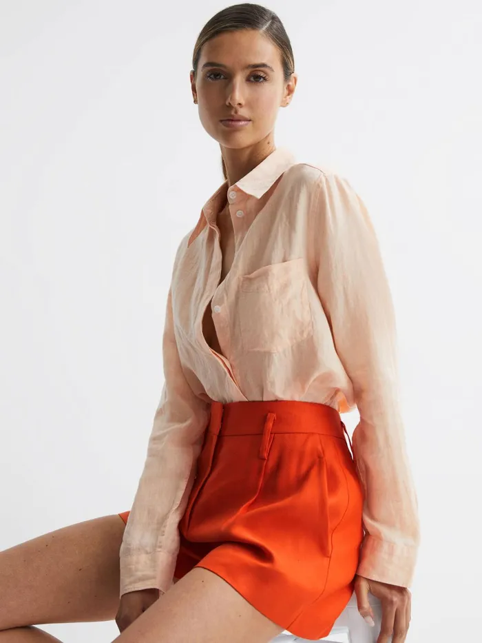 Reiss Shorts Hollie Linen Pleat Front Shorts Orange 8211 Women