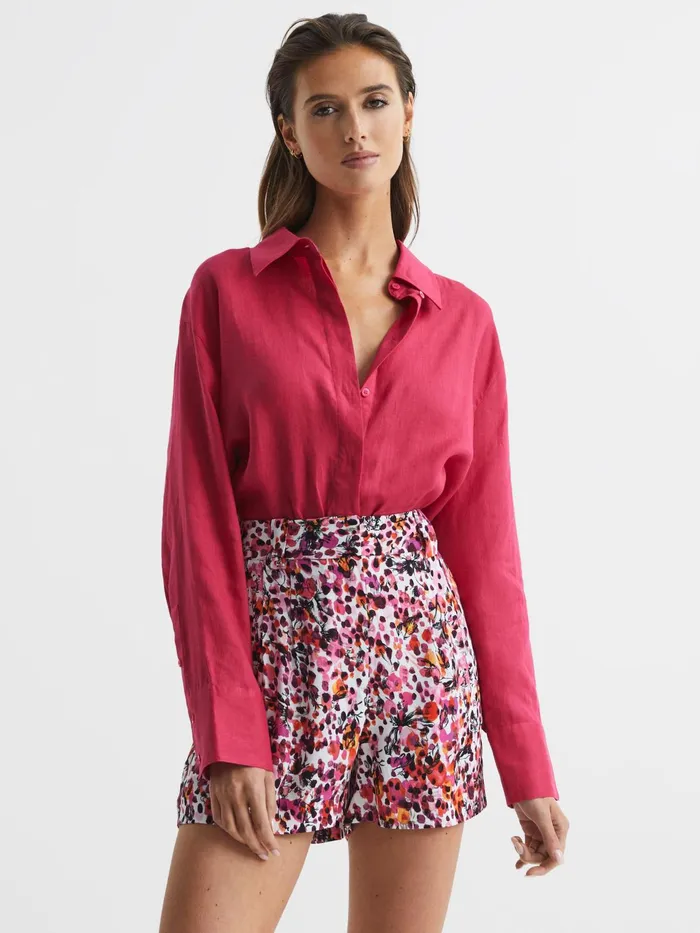 Reiss Shorts Lara Mid Rise Printed Shorts Pink 8211 Women