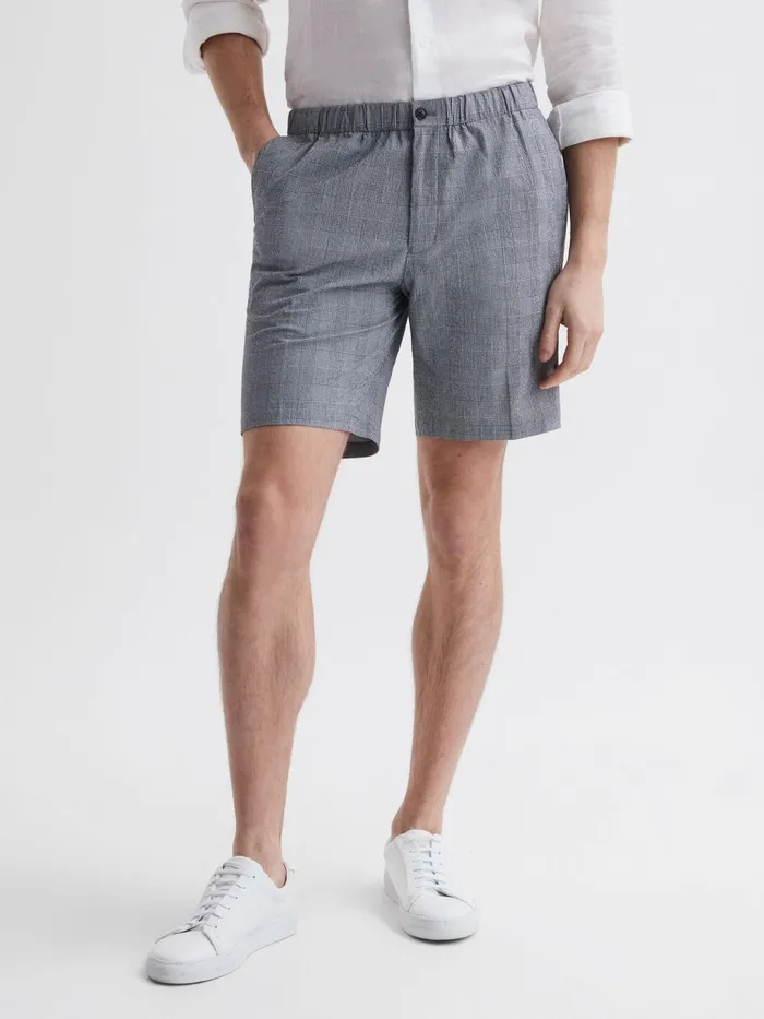 Reiss Shorts Nassau Prince Of Wales Check Elasticated Shorts Blue 8211 Men
