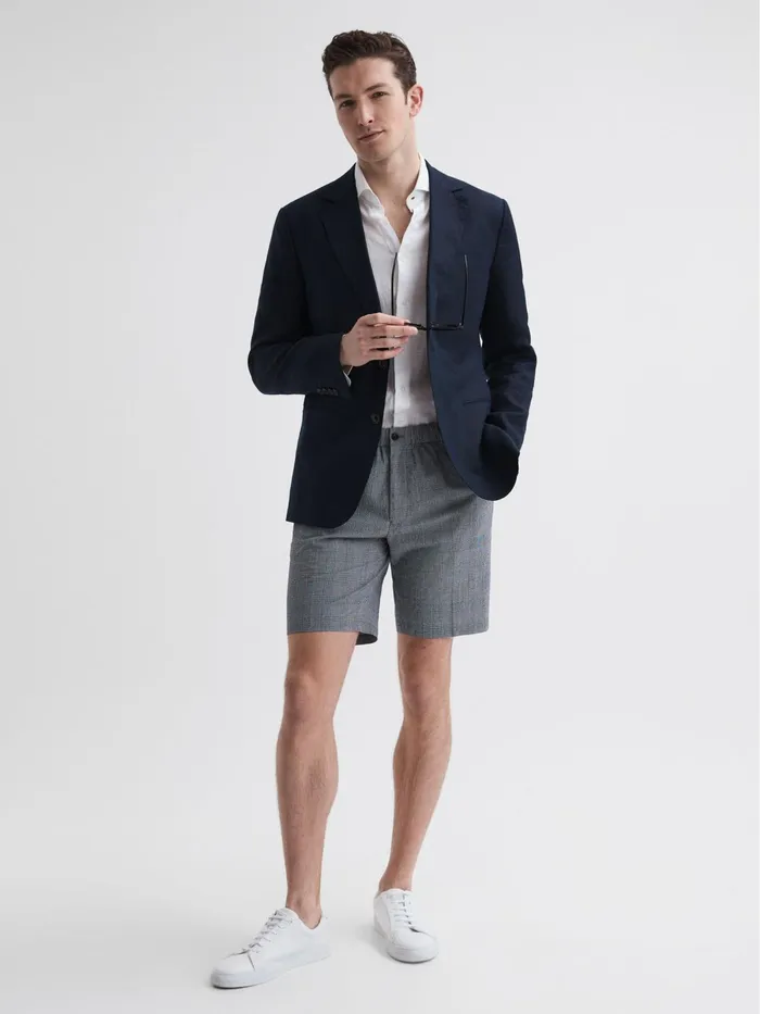 Reiss Shorts Nassau Prince Of Wales Check Elasticated Shorts Blue 8211 Men