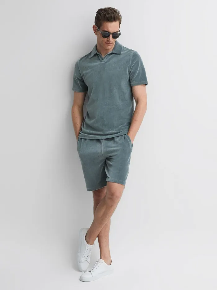 Reiss Shorts Tortuga Ribbed Velour Drawstring Shorts Sage 8211 Men