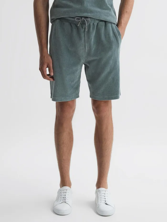 Reiss Shorts Tortuga Ribbed Velour Drawstring Shorts Sage 8211 Men