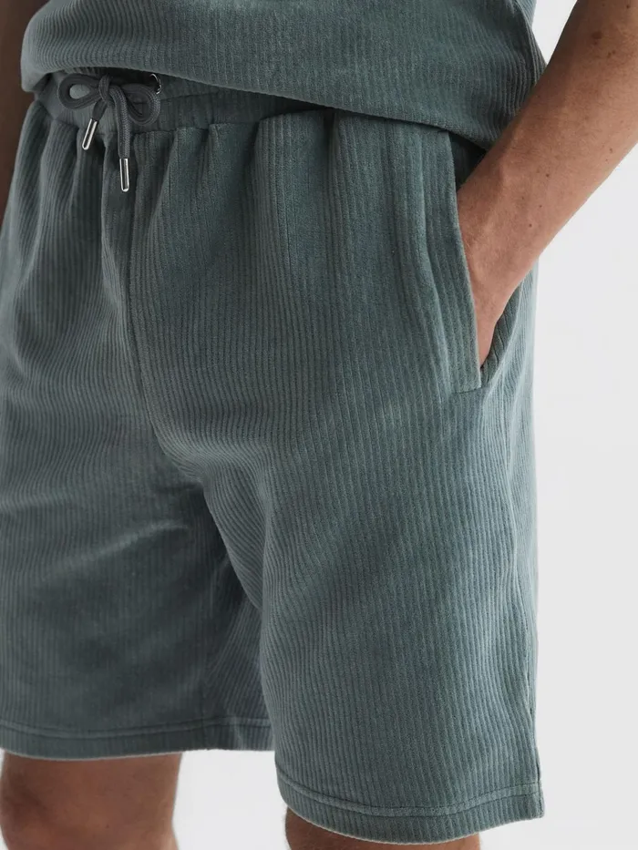Reiss Shorts Tortuga Ribbed Velour Drawstring Shorts Sage 8211 Men
