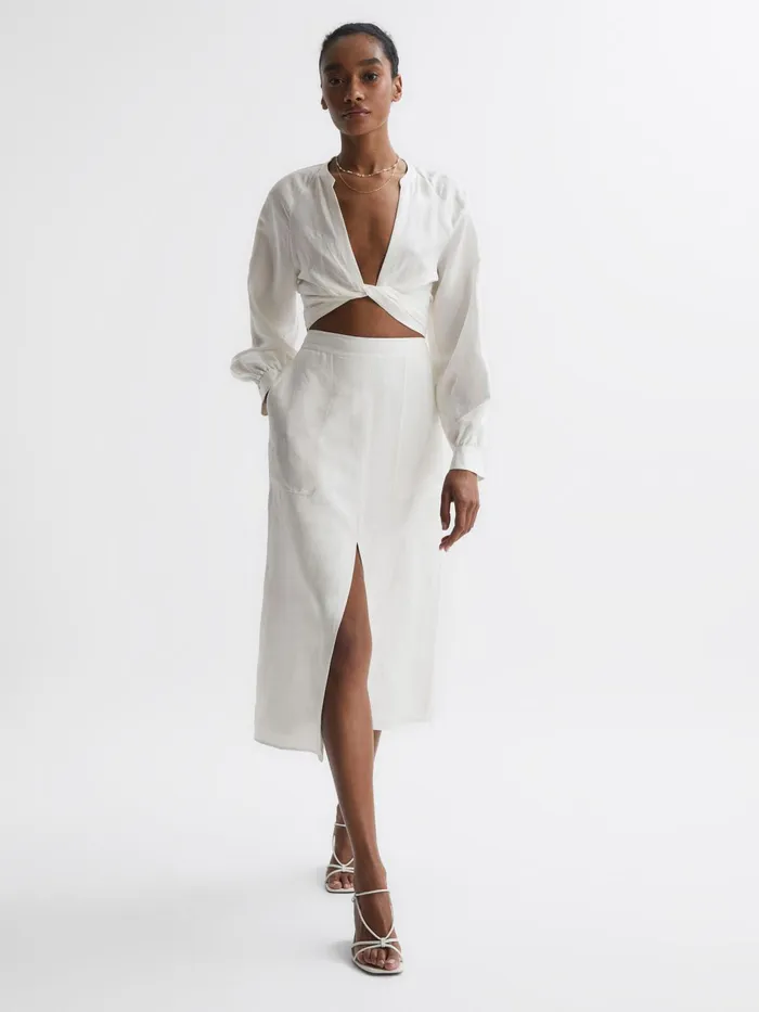 Reiss Skirts Axelle Linen High Rise Skirt White 8211 Women