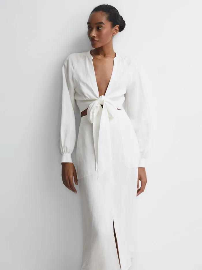 Reiss Skirts Axelle Linen High Rise Skirt White 8211 Women