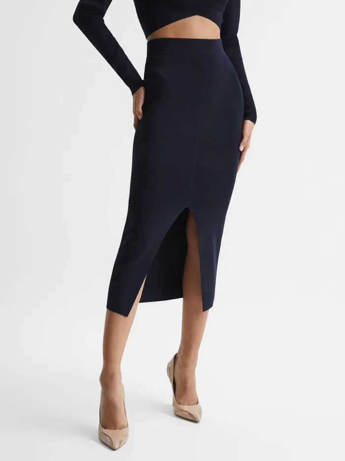 Reiss Skirts Erin Knitted Co Ord Midi Skirt Dark Navy 8211 Women