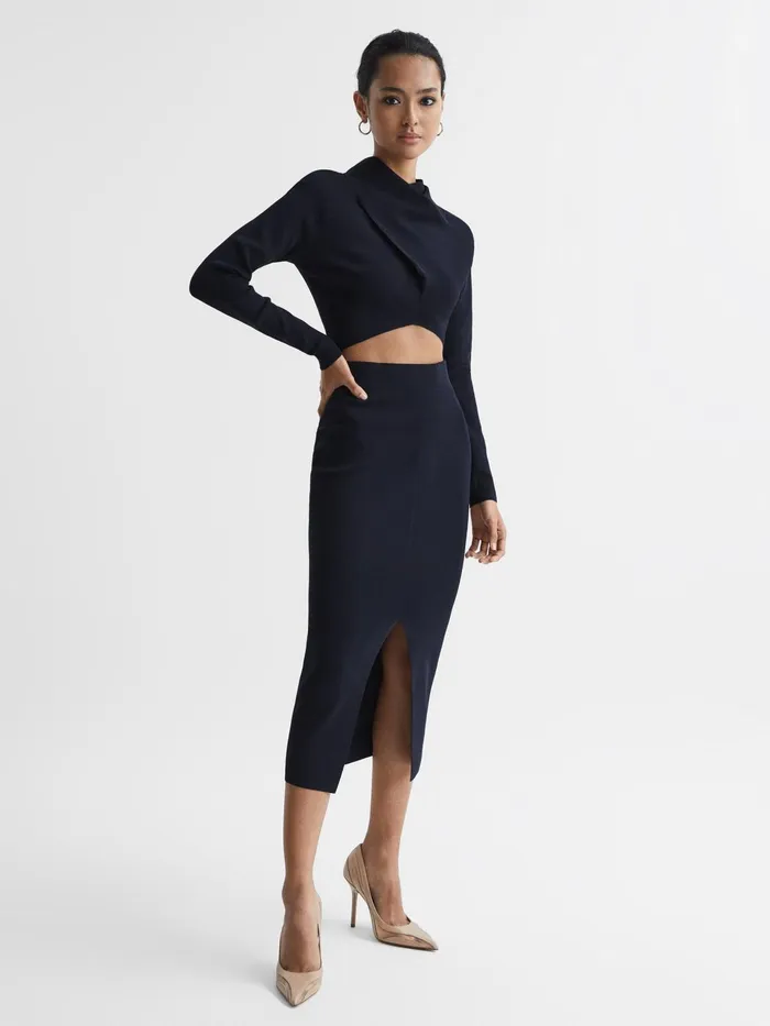 Reiss Skirts Erin Knitted Co Ord Midi Skirt Dark Navy 8211 Women