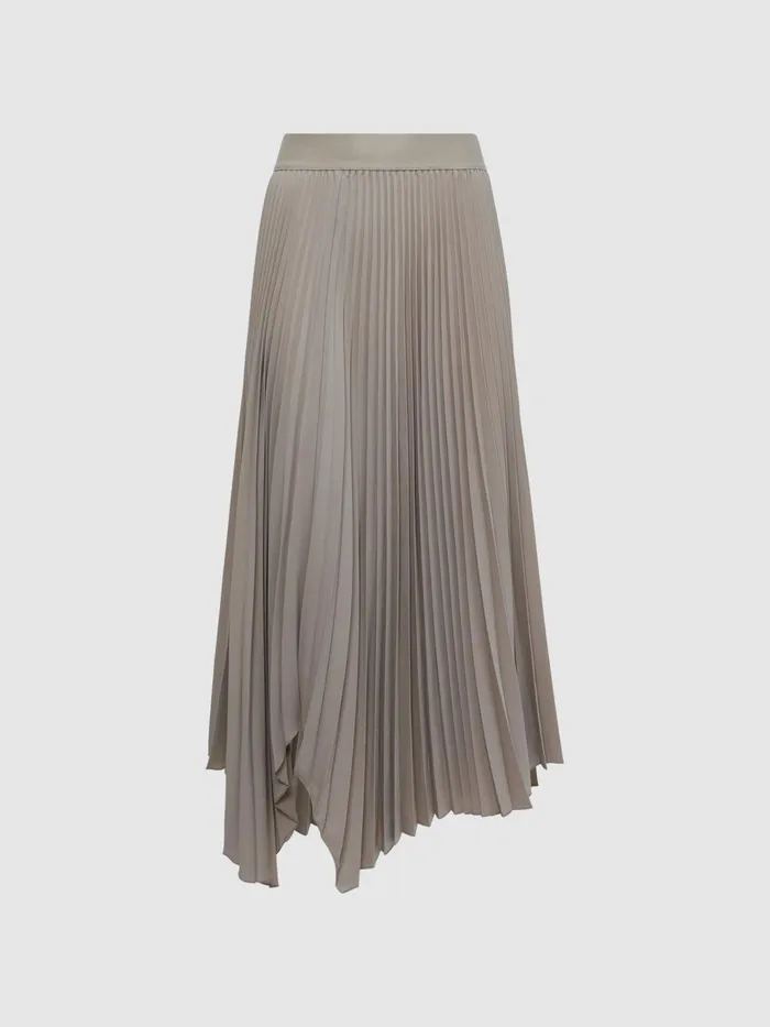 Reiss Skirts Jodie Pleated Asymmetric Midi Skirt Champagne 8211 Women