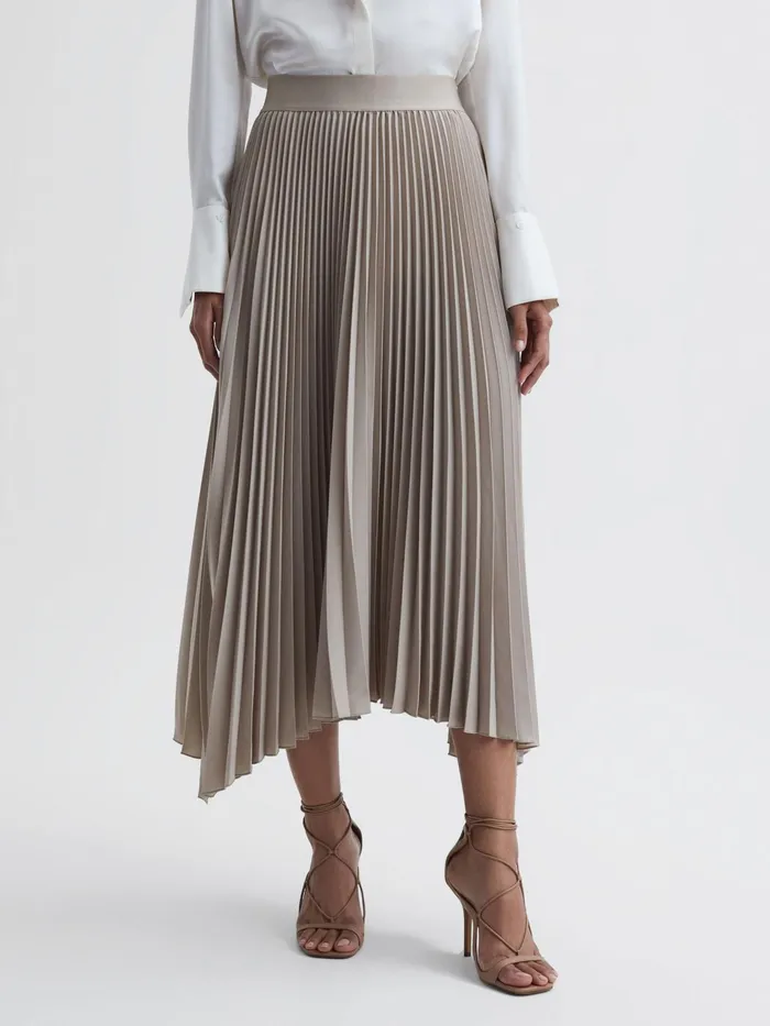 Reiss Skirts Jodie Pleated Asymmetric Midi Skirt Champagne 8211 Women