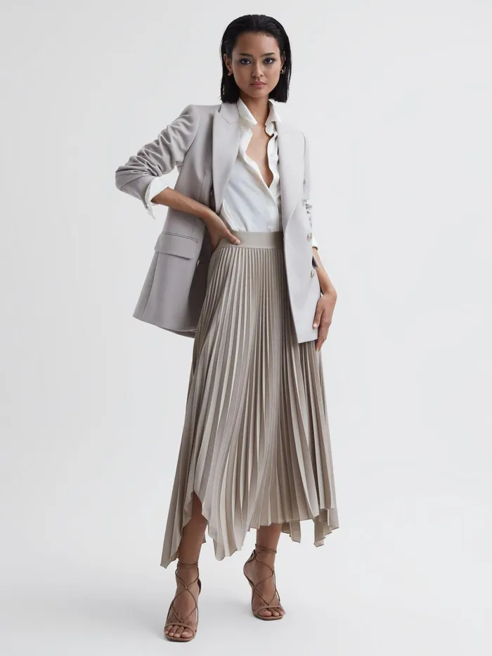 Reiss Skirts Jodie Pleated Asymmetric Midi Skirt Champagne 8211 Women