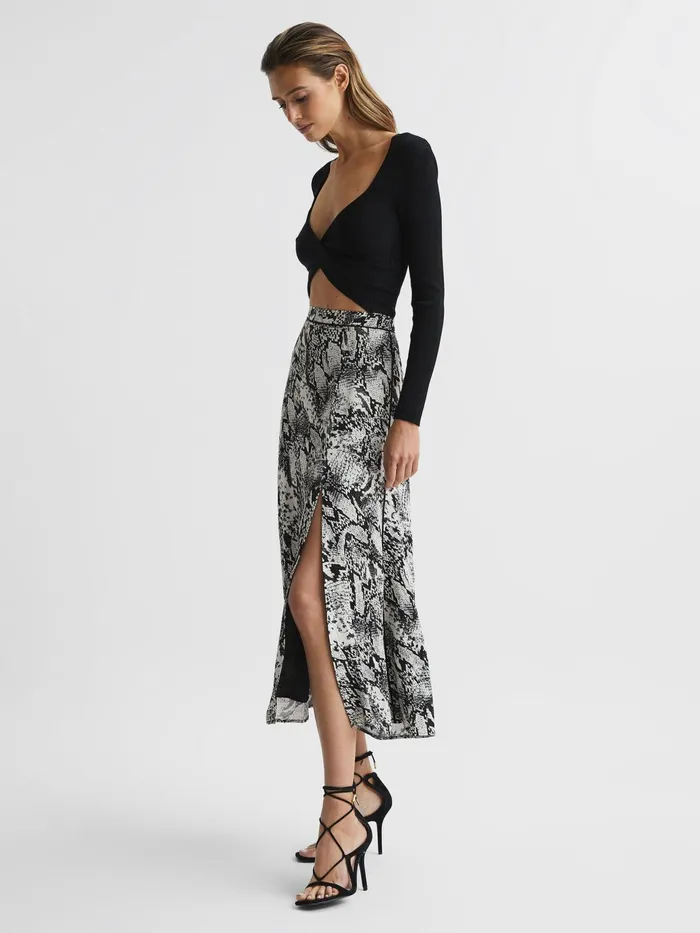 Reiss Skirts Katia Printed Slip Midi Skirt Black 8211 Women