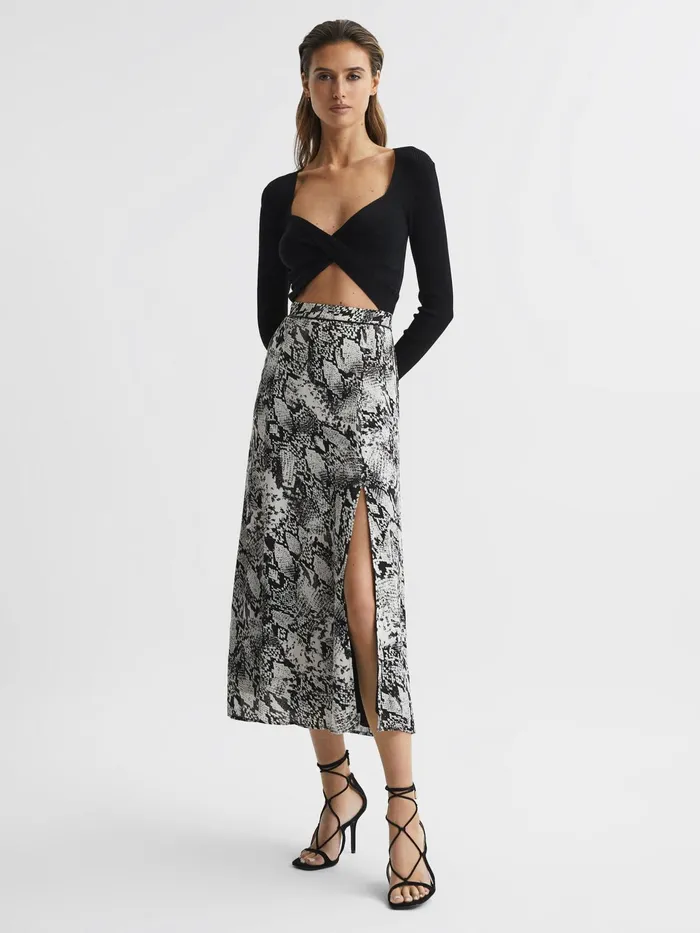 Reiss Skirts Katia Printed Slip Midi Skirt Black 8211 Women