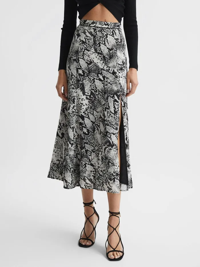 Reiss Skirts Katia Printed Slip Midi Skirt Black 8211 Women