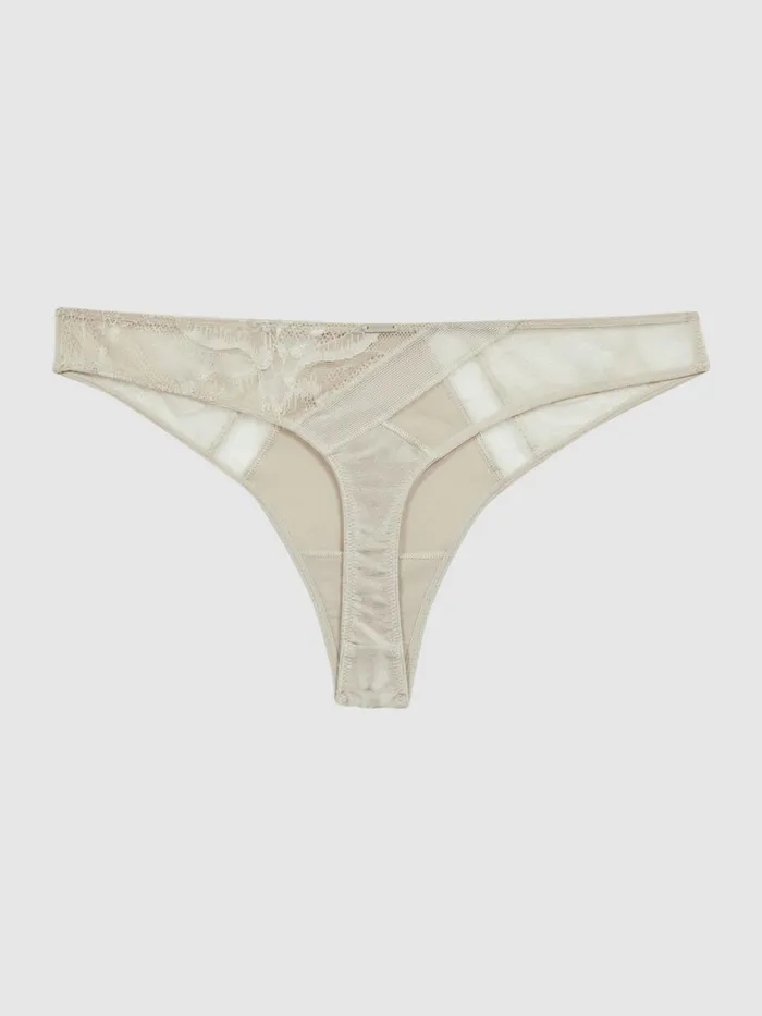 Reiss Socks and Underwear Calvin Klein Underwear Satin Lace Thong Natural 8211 Women