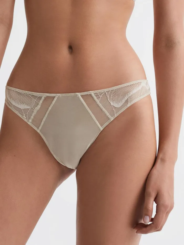 Reiss Socks and Underwear Calvin Klein Underwear Satin Lace Thong Natural 8211 Women