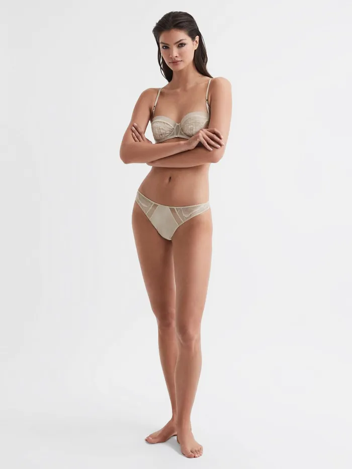 Reiss Socks and Underwear Calvin Klein Underwear Satin Lace Thong Natural 8211 Women