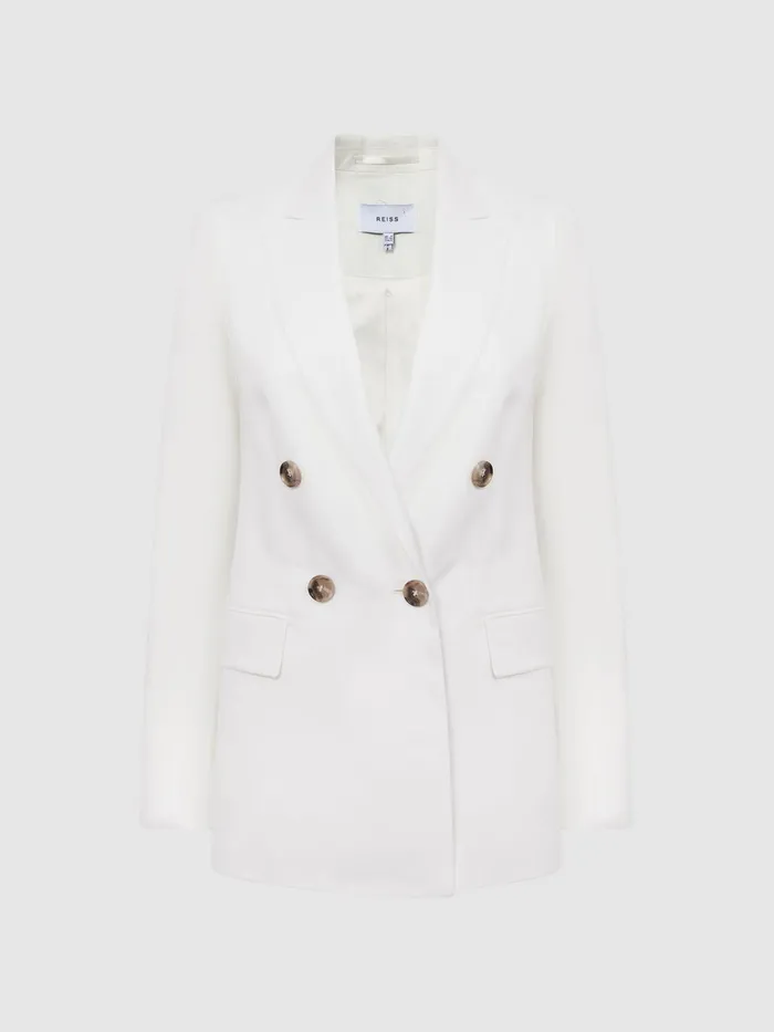 Reiss Suits and Tailoring Hollie Double Breasted Linen Blazer Blue 8211 Women