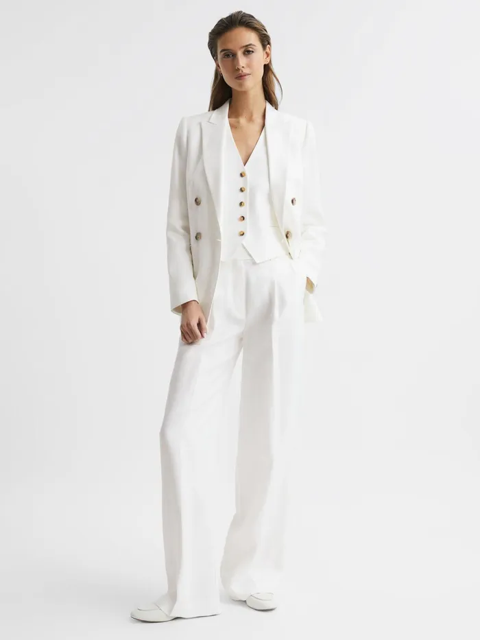 Reiss Suits and Tailoring Hollie Double Breasted Linen Blazer Blue 8211 Women