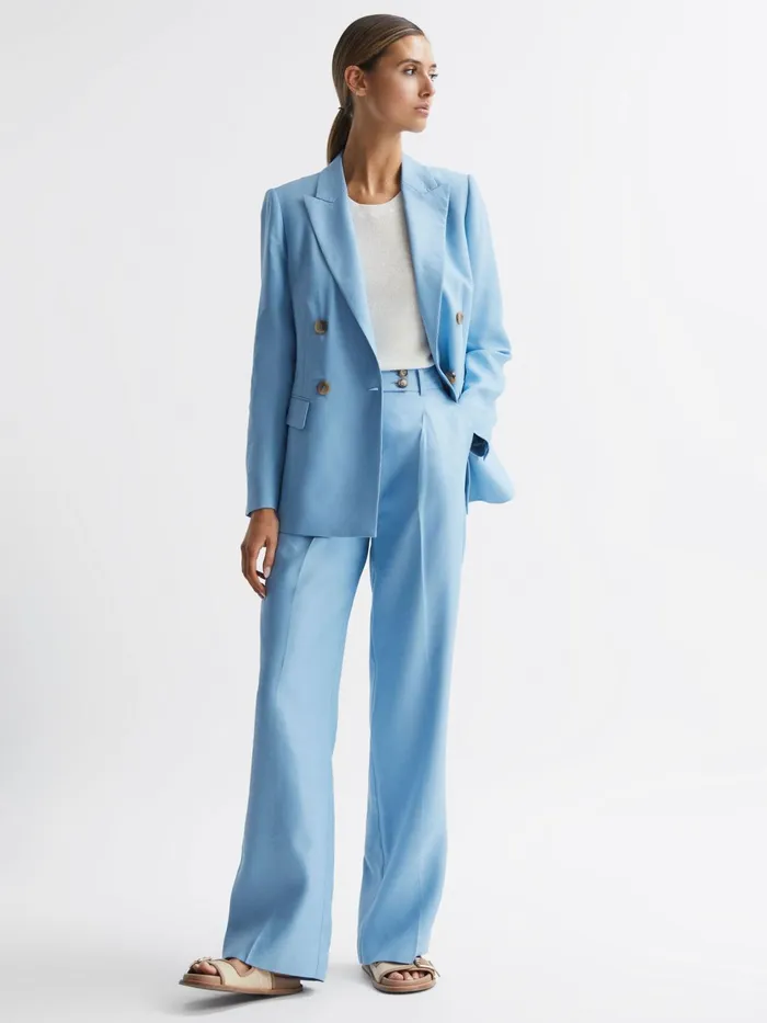 Reiss Suits and Tailoring Hollie Double Breasted Linen Blazer Blue 8211 Women
