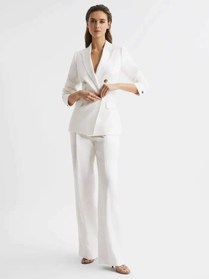 Reiss Suits and Tailoring Hollie Double Breasted Linen Blazer White 8211 Women