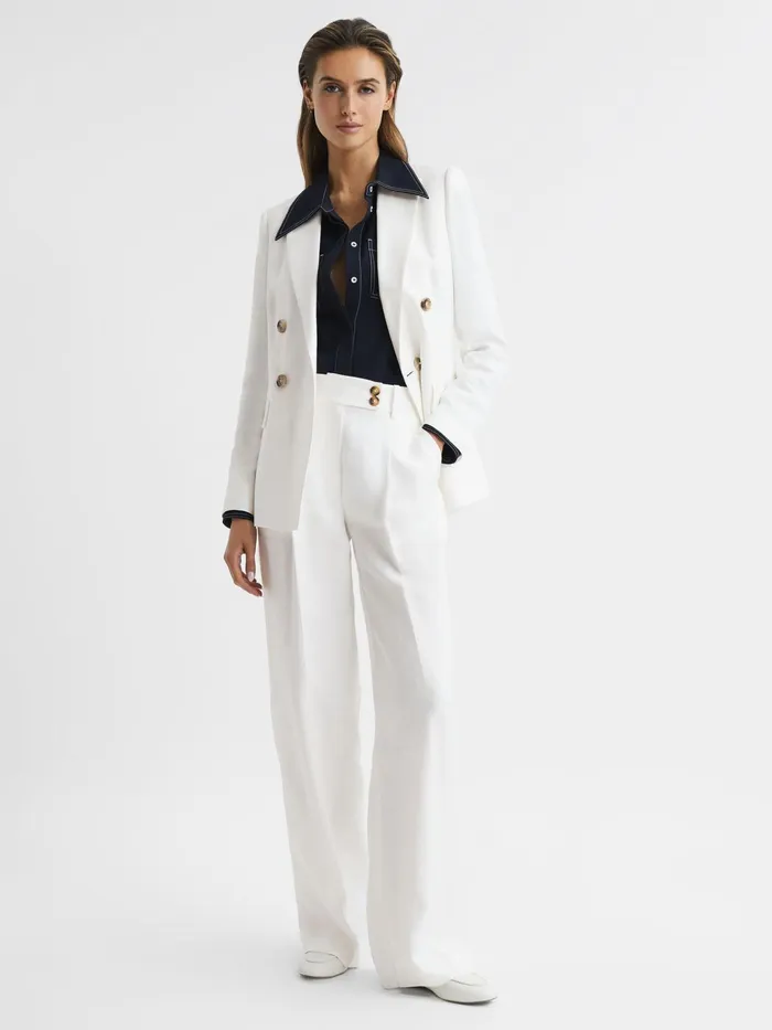 Reiss Suits and Tailoring Hollie Double Breasted Linen Blazer White 8211 Women