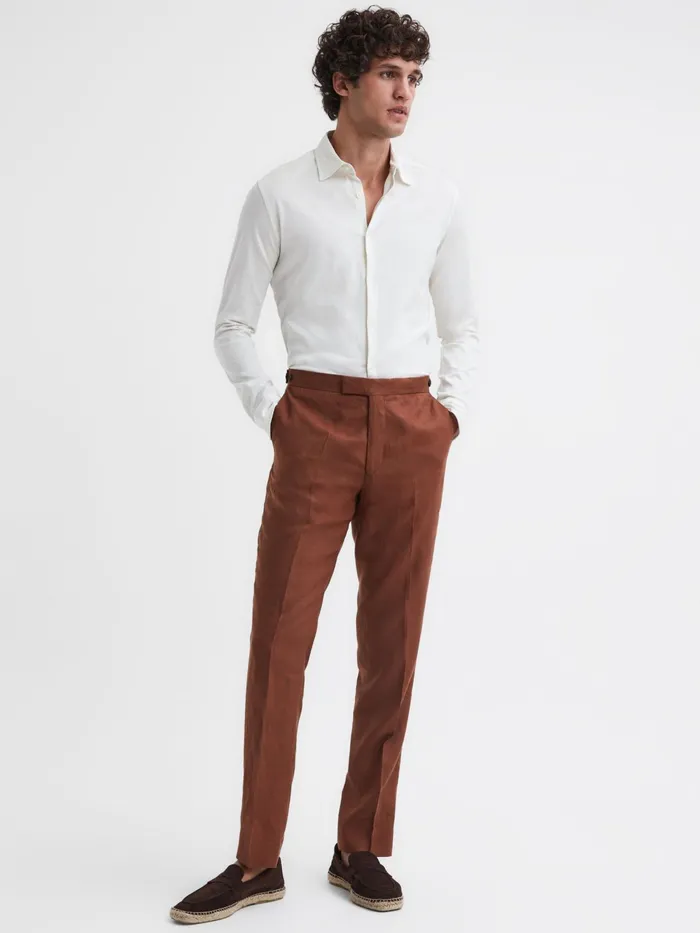 Reiss Suits and Tailoring Kin Linen Formal Trousers Airforce Blue 8211 Men