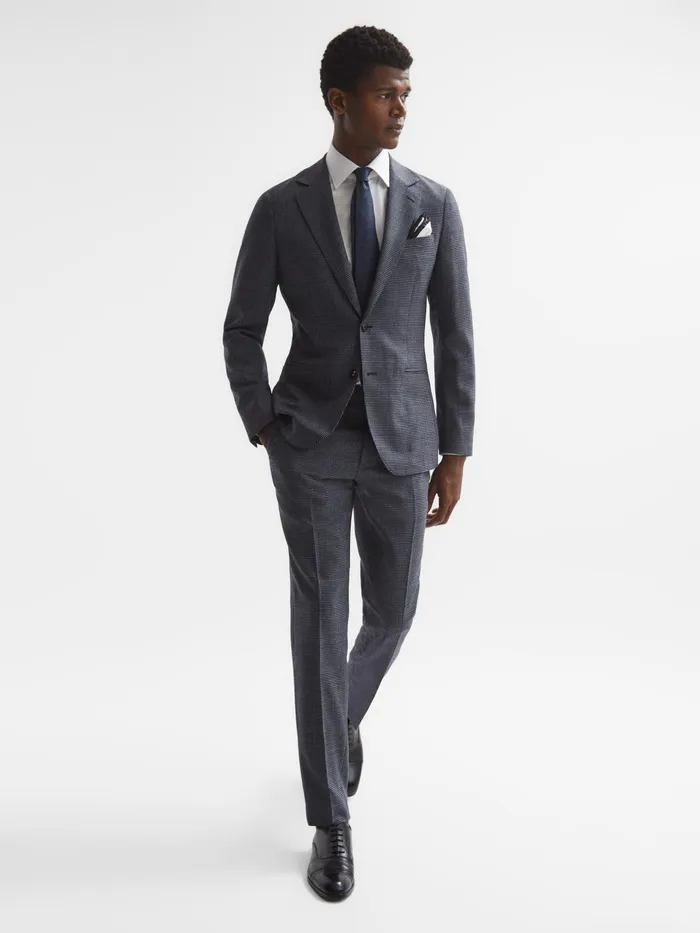 Reiss Suits and Tailoring Leadenhall Slim Fit Dogtooth Trousers Navy 8211 Men