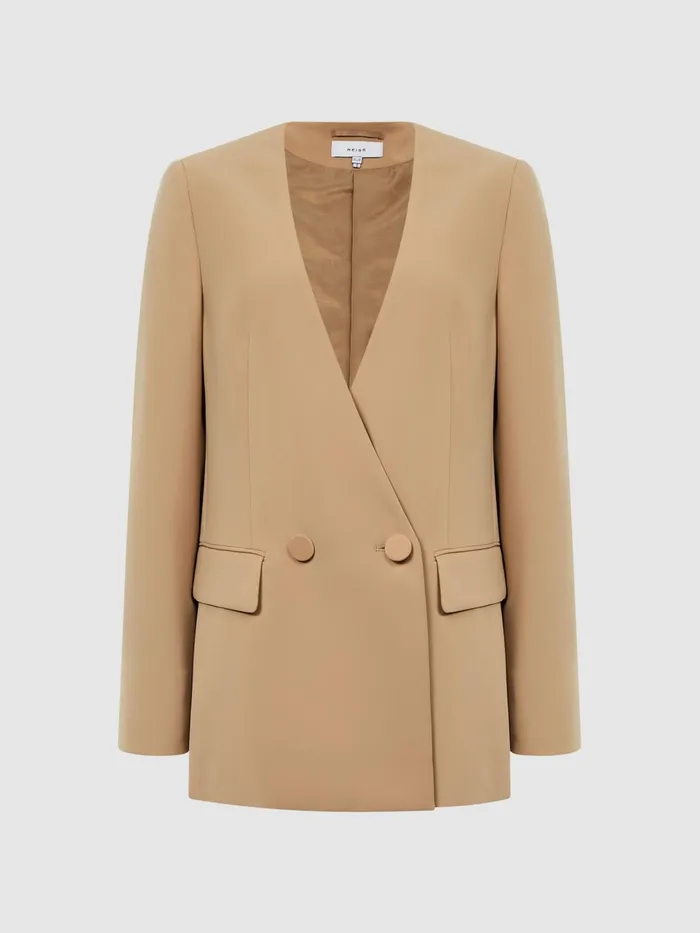 Reiss Suits and Tailoring Margeaux Collarless DoubleBreasted Blazer Black 8211 Women