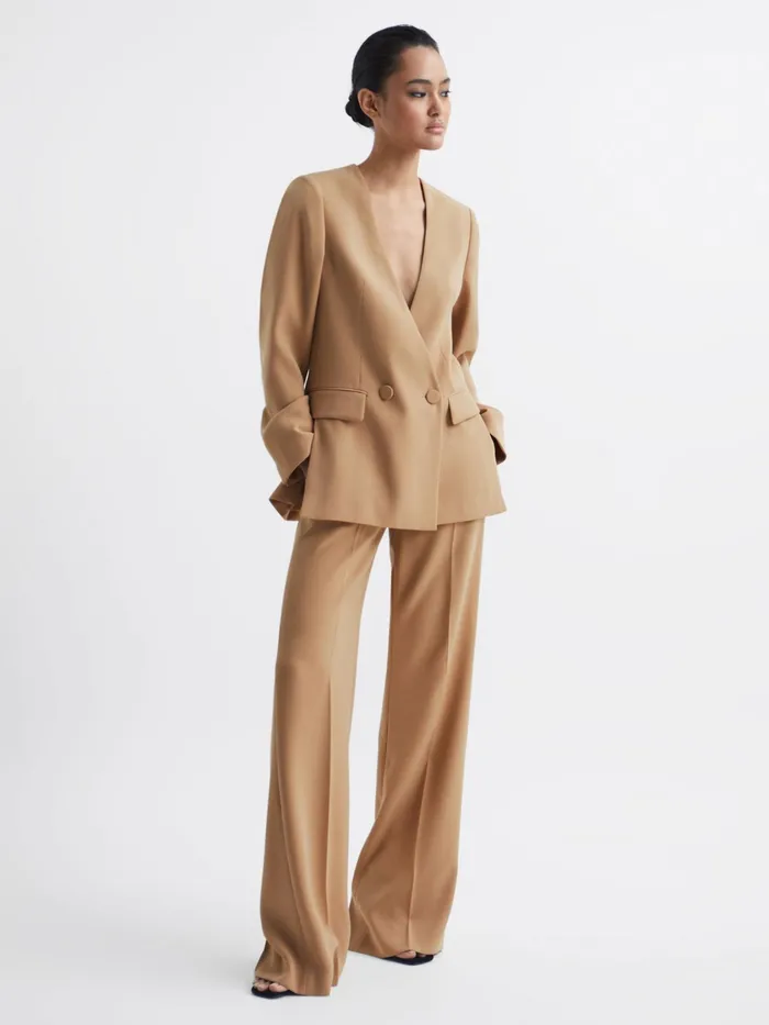 Reiss Suits and Tailoring Margeaux Collarless DoubleBreasted Blazer Black 8211 Women