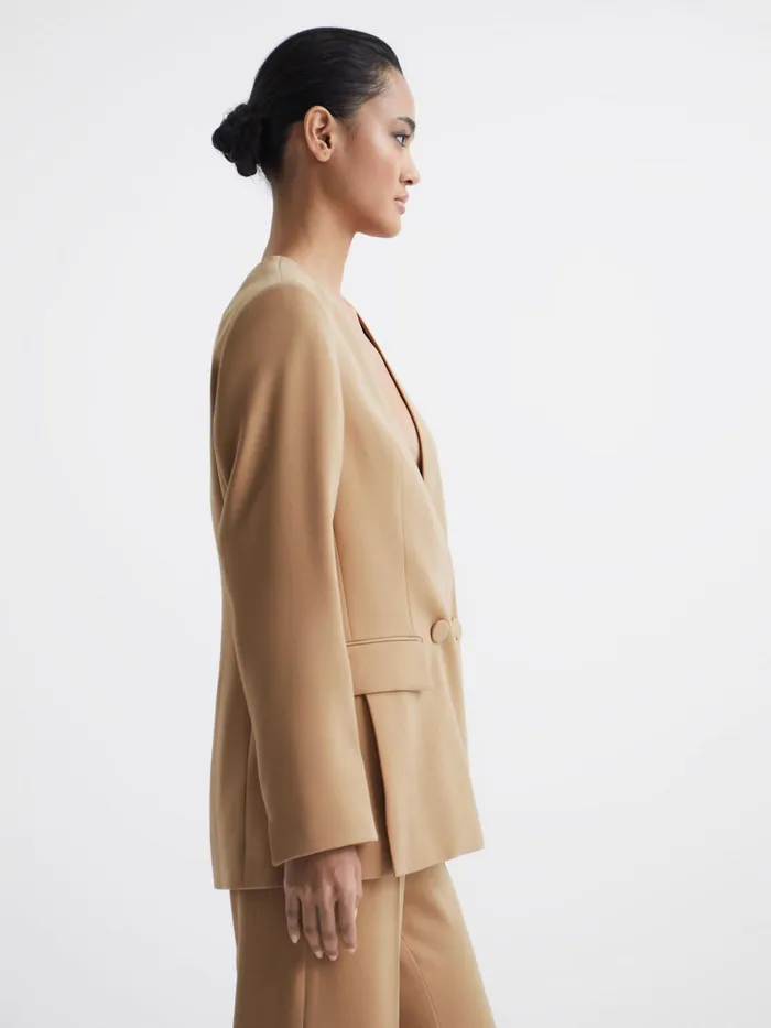 Reiss Suits and Tailoring Margeaux Collarless DoubleBreasted Blazer Black 8211 Women