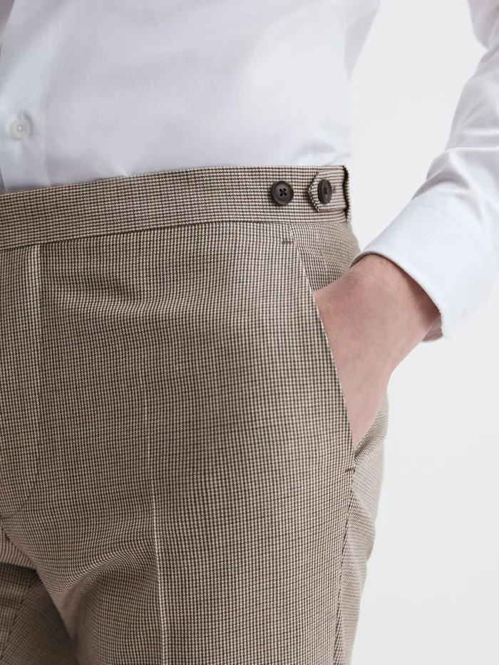 Reiss Suits and Tailoring Pew Slim Fit Wool Puppytooth Trousers Brown 8211 Men