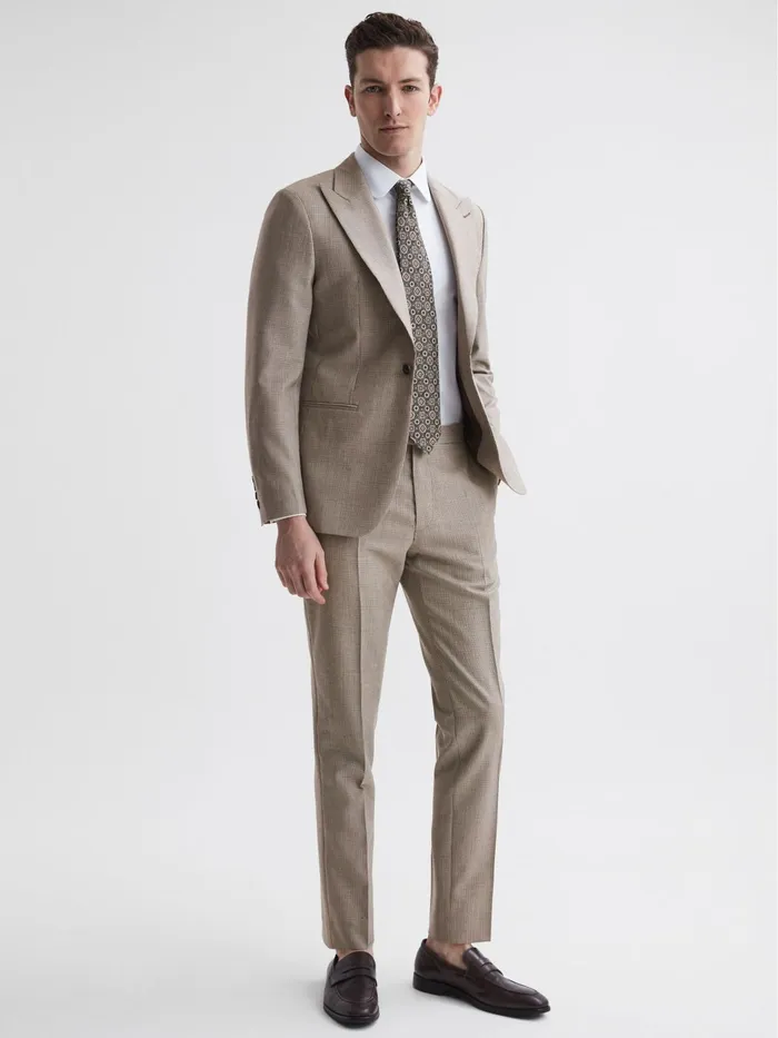 Reiss Suits and Tailoring Pew Slim Fit Wool Puppytooth Trousers Brown 8211 Men